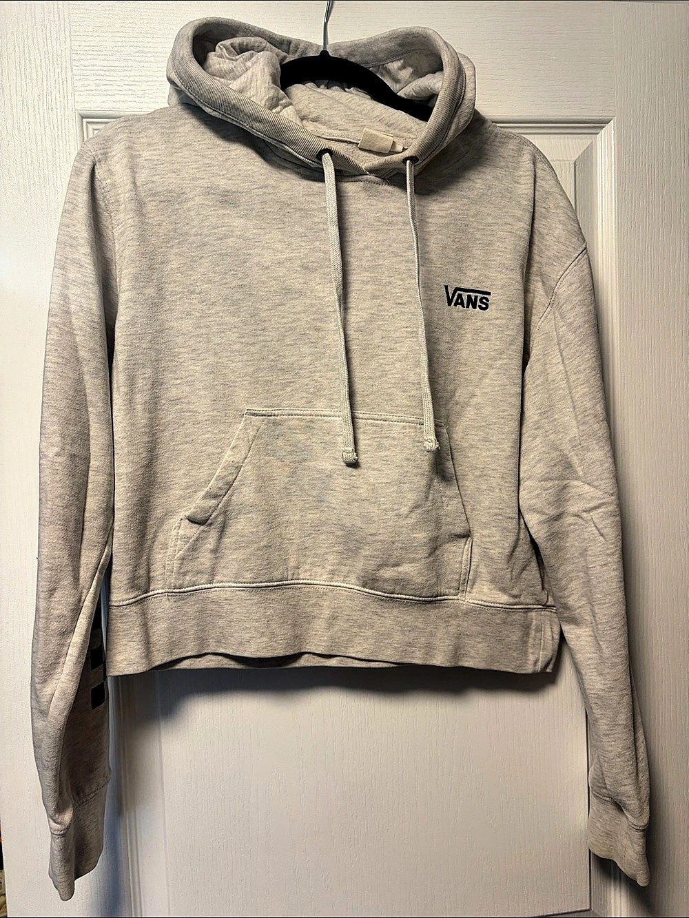 Vans Checkerboard Sleeve Cropped Hoodie in Gray